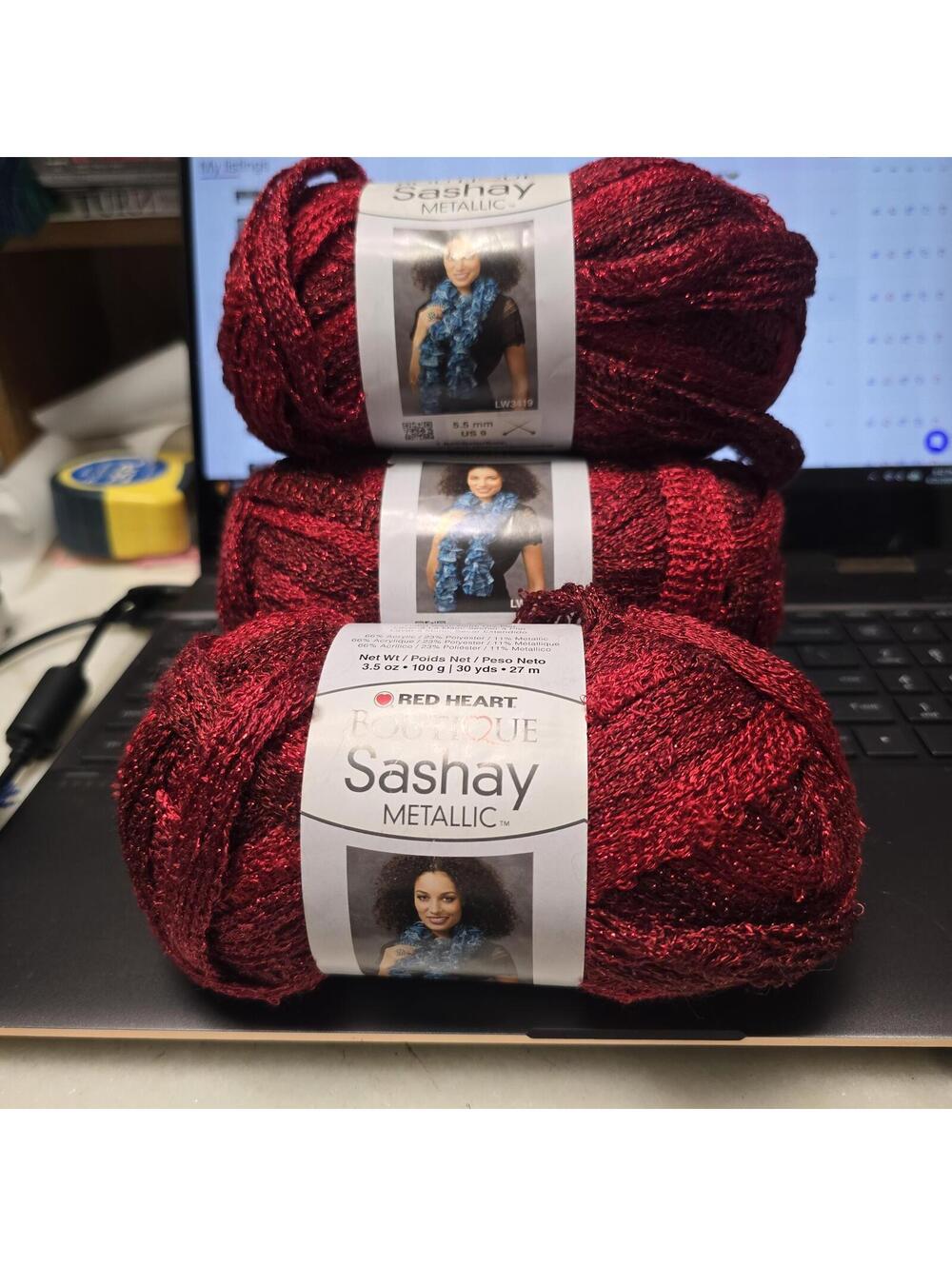 3 Red Heart Boutique Sashay Metallic Yarn Rubies Super Bulky 3.5oz 30yds each